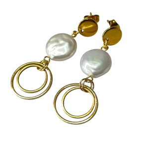 Perłowe, pozłacane kolczyki z motywem kół c1321