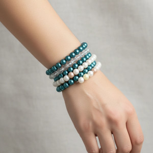 6205 Spiralna Bransoletka Memory Wire: Perły Turkus, Biel i Kryształ