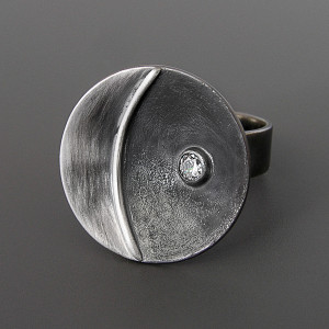 Księżyc i gwiazdy, asymetryczny pierścionek, srebro 925, cyrkonia, rozm. 7-10