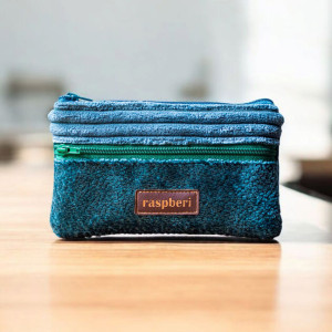 Turkusowo-zielony portfel z weluru