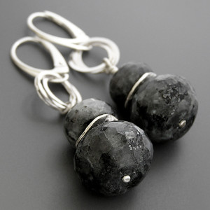 Nowoczesne kolczyki z larvikitami, srebro 925