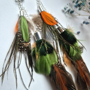 Klipsy rękodzieło kolorowe pióra