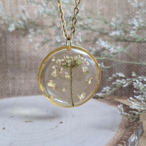 Złota zawieszka złoty wisiorek kwiat naszyjnik żywica z żywicy suszone kwiaty z kwiatami naturalne kobieca dziewczęca drzewko szczęścia