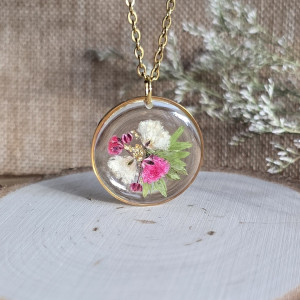 Złota zawieszka złoty wisiorek kwiaty różowe