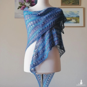 Duża przemiła, lejąca, delikatna chusta z jedwabiem i moherem