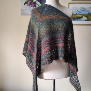 Leśny spacer - miła, lekka, ciepła chusta z merino, jedwabiem i moherem