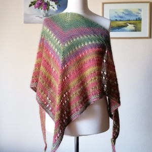 Z koralem - miłe, lekka chusta z jedwabiem, moherem i wełenką merino