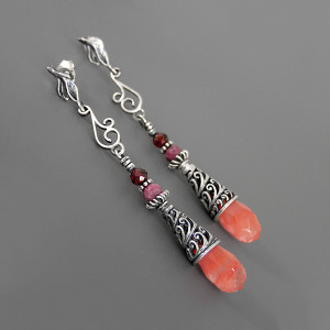 Kolczyki Scarlett, kwarc arbuzowy, rubin, granat, srebro 925, kolekcja Przeminęło z Wiatrem