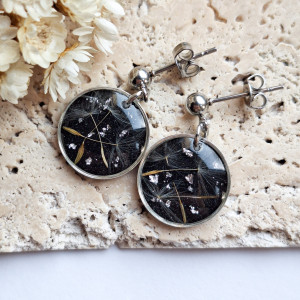 Kolczyki z żywicy z dmuchawcem kółka srebrne