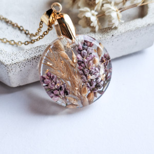 Wisiorek z żywicy suszone kwiaty polne