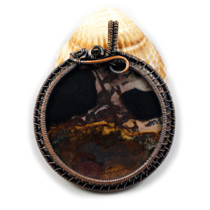 Jaspis krajobrazowy, Miedziany wisior z jaspisem, ręcznie wykonany, prezent dla niej, prezent dla mamy, prezent urodzinowy, biżuteria autorska