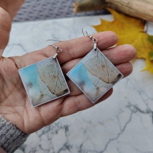 Kolczyki - Jesienny Liść w Turkusie