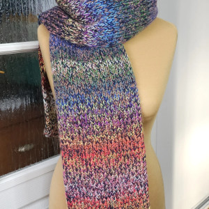 Kolorowy, Ręcznie Robiony Szal z Akrylu i Alpaki "Tęcza Melanż"