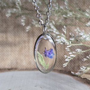 Srebrna zawieszka srebrny wisiorek naszyjnik żywica z żywicy kwiaty z kwiatami jajowata retro naturalna dziewczęca kobieca bukiet kwiatowy fioletowy
