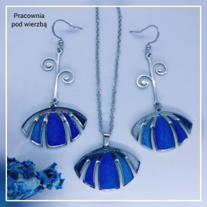 komplet biżuterii ręcznie malowanej kwiat lotosu stal żywica