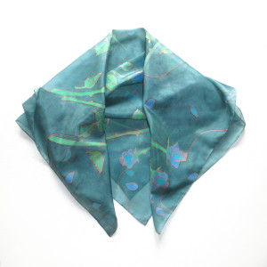 Duża jedwabna malowana chusta Turkusowe Róże