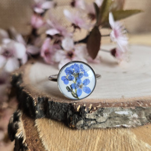 Wieczne kwiaty srebrny pierścionek regulowany kwiaty z kwiatami niezapominajki