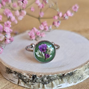 Wieczne kwiaty srebrny pierścionek regulowany kwiaty z kwiatami kwiatem gipsówka fioletowa