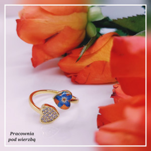 Pierścionek regulowany stal szlachetna niezapominajka