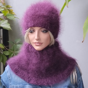 Moherowy komplet  w kolorze śliwkowym