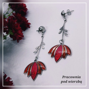 Długie kolczyki wiszące stal ręcznie malowane kwiaty kwiat lotosu