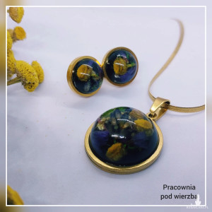 komplet biżuterii kwiaty stal żywica zioła