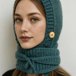 Ciepła balaclava kominiarka kaptur z szalikiem zamiast czapki wełna alpaca