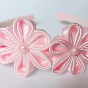 Opaska do włosów z kwiatami różowa 1-31