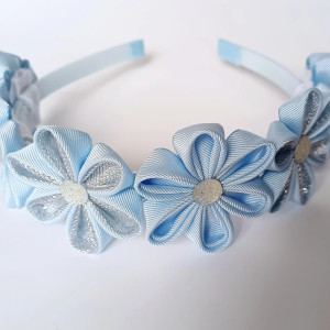 Opaska do włosów z kwiatami błękitno-srebrna