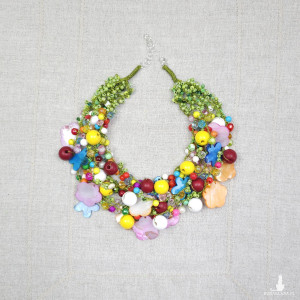 6966 Kolorowy Naszyjnik Maxi z Kwiatami z Masy Perłowej
