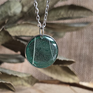 Srebrna zawieszka srebrny wisiorek naszyjnik żywica z żywicy kwiaty z kwiatami retro naturalna dziewczęca kobieca liść z liściem