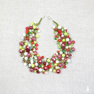 6969 Wielobarwny Naszyjnik Maxi "Świąteczny Ogród" – Czerwony, Zielony, Biały