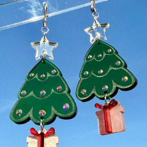 Świąteczne kolczyki duże choinki, kolczyki choinka
