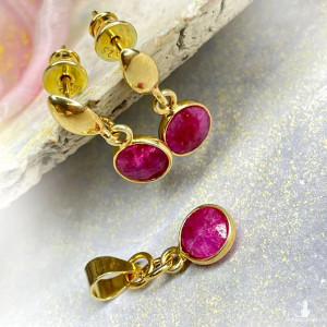 Rubinowy komplet ze złoconego srebra a1166