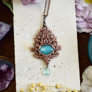 Miedziany wiktoriański wisiorek z amazonitem #356