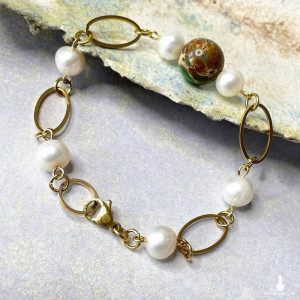 Bransoletka z jaspisem w otoczeniu pereł c1341