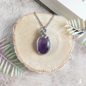 Naszyjnik Ametyst stal chirurgiczna wisiorek handmade wirewrapping