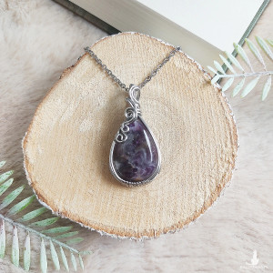 Naszyjnik Ametyst Chevron stal chirurgiczna wisiorek handmade wirewrapping