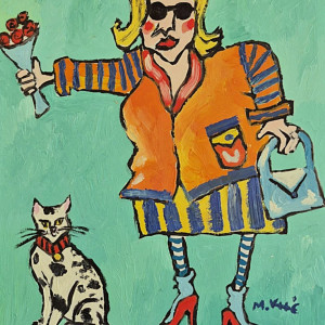 obraz ręcznie malowany  dama, kot