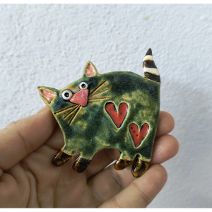 Broszka zielony kotek