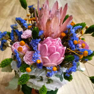 Luksusowy Flower Box z suszonych kwiatów + świece sojowe | prezent premium