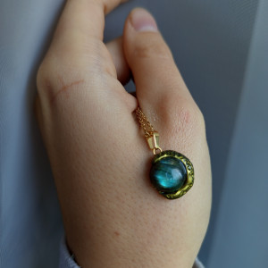 Naszyjnik księżyc z labradorytem. Idealny na prezent, Magic, fantasy, goblincore, drgon, Fairycore