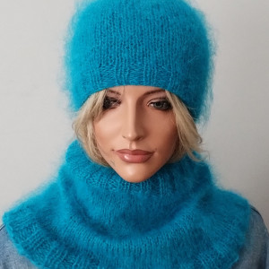 Czapka i komin turkus