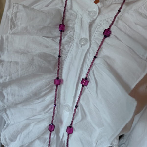 Naszyjnik Długi Sznur Kostki Fioletowe Szkło Weneckie