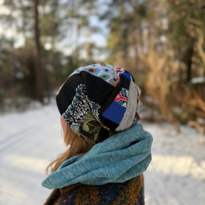 Czapka damska Smerfetka patchworkowa