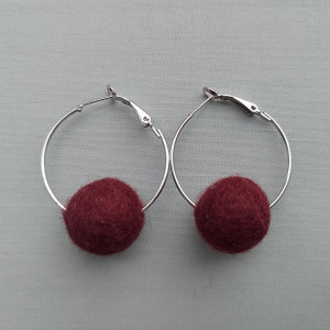 Kolczyki filcowe kulki bordowe