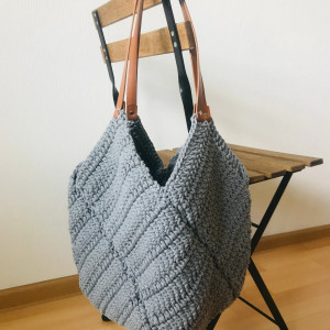 Duża torba ,szara torebka damska,siatka pleciona.