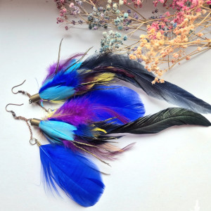 Kolczyki  długie lekkie pióra bujne