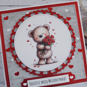 Kartka na walentynki z misiem, nietypowy napis