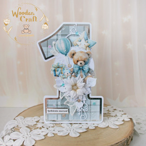 Urodzinowa kartka cyferka, prezent na roczek "Baby Bear" GOTOWA